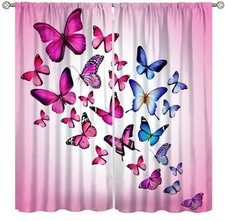 Butterfly Curtains for Girls Bedroom,Pink 21"W x 44.5"L Pack of 2 Butterfly-3