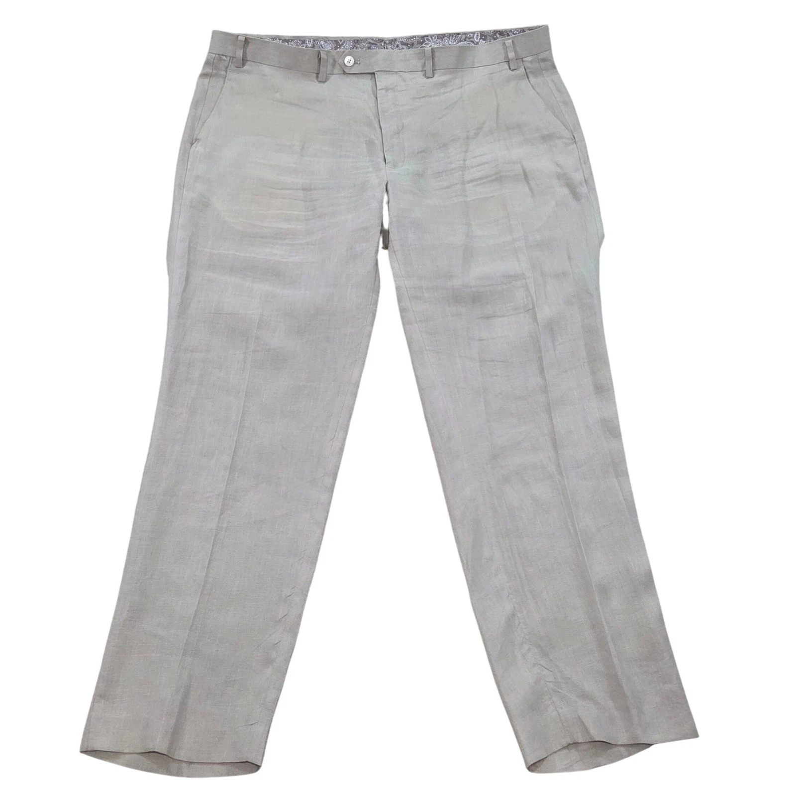 Lauren Ralph Lauren Mens Pants 42W 32L Beige 100% Linen Flat Front