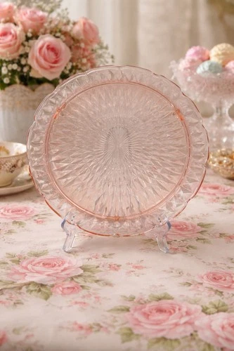 Depression Jeannette WINDSOR PINK 10 1/4" - 3 Footed Platter Diamond Pattern VTG