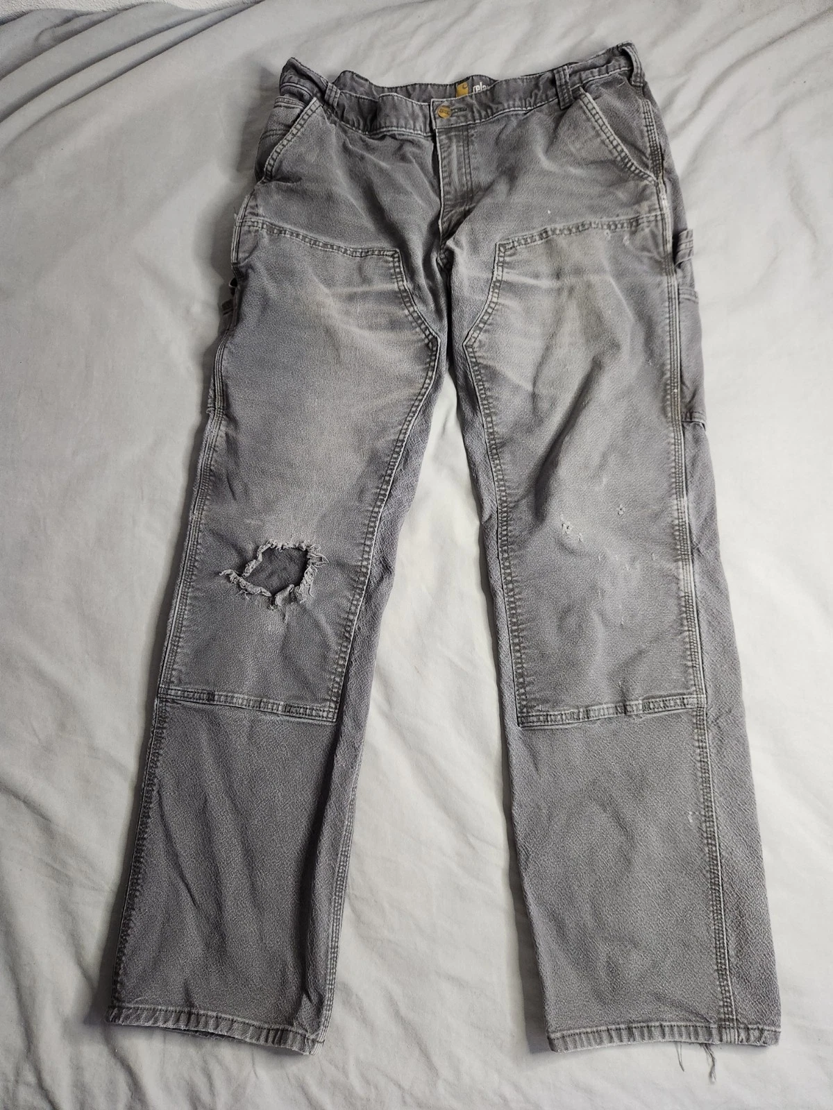 Carhartt Double Knee Duck Canvas Pants Mens Size 38x32 Gray Workwear 103334 029