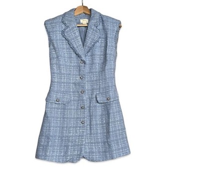 Maeve Anthropologie Tweed Blazer Dress Sz 4 Blue Sleeveless Vest Gift Holiday