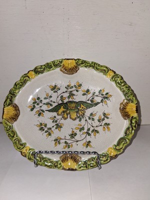 Vintage Meiselman Bossano Italy E908 Mid Century Green & Yellow Floral Oval Dish