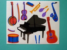 Vintage 1992 Mrs. Grossman's Stickers MUSICAL INSTRUMENTS (1) Sheet 4x3.25"