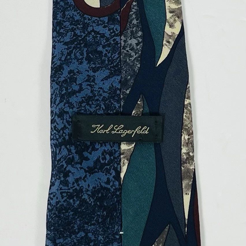 "Corbata Karl Lagerfeld 100 % seda azul/borgoña abstracta 3,75"""  Foto 4 de 4
