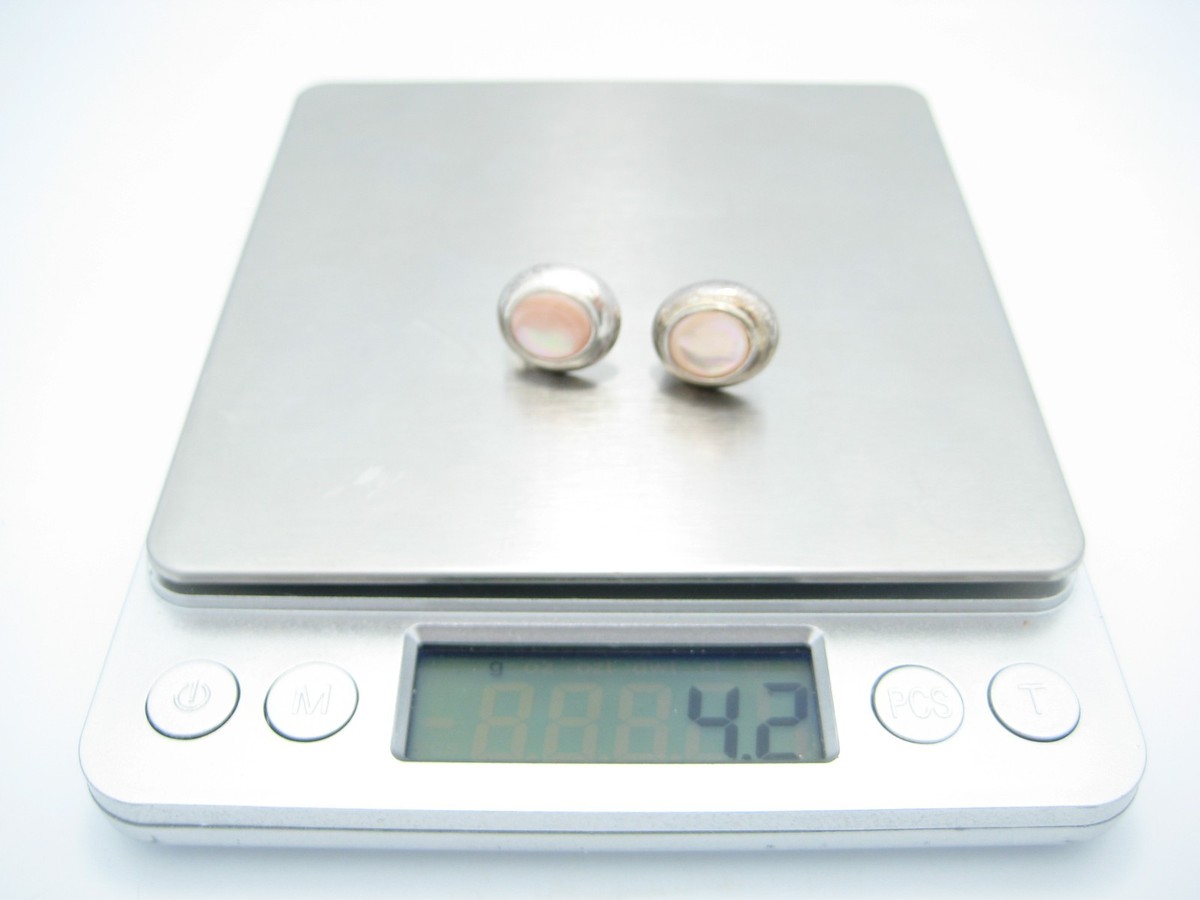 Sterling Silver Oval Pink Shell Or Pearl Stud Earrings View 4