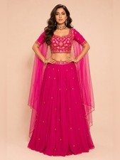 Embroidered Chinon Chiffon in Fuchsia/Pink Lehenga Choli