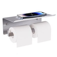 Double Toilet Paper Holder with Shelf, Large Tissue Holder Brushed Nickel, Wa...