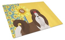 Caroline's Treasures Summer Sunflowers Liver White Shih Tzu Glass Cutting Board