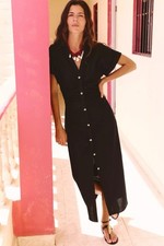 Zara black linen blend midi dress 2782/723/800 Size Xs