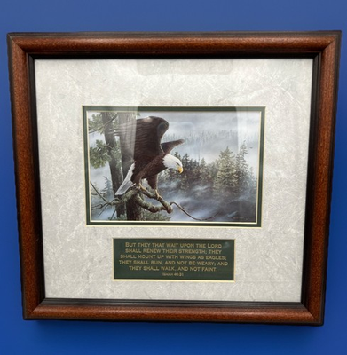 #ad Framed American Eagle Print High amp; Mighty Patriotic Isaiah 40:31 Signed $22.99