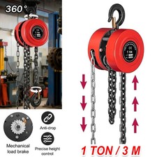 1 Ton 3m Chain Hoist Block and Tackle Capacity Winch Engine Lift Puller Fall UK
