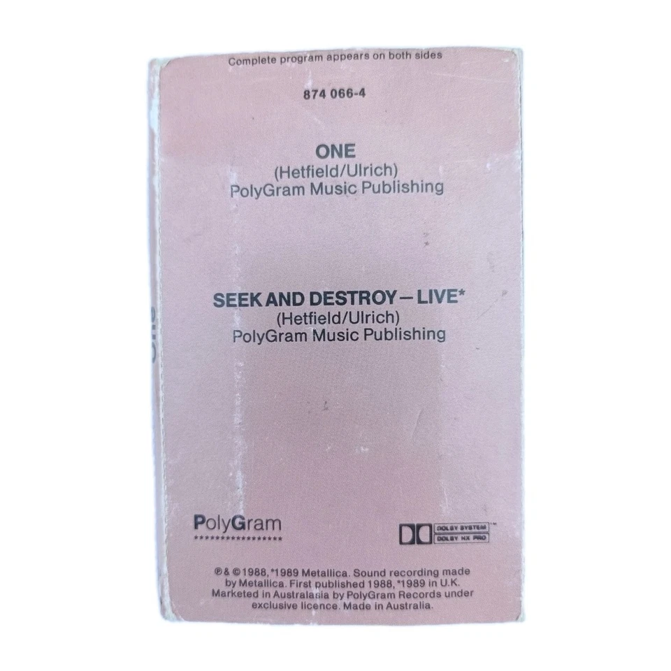 METALLICA - One Australian Release Cassette Single RARE FREE POSTAGE AUS - Image 2 of 3