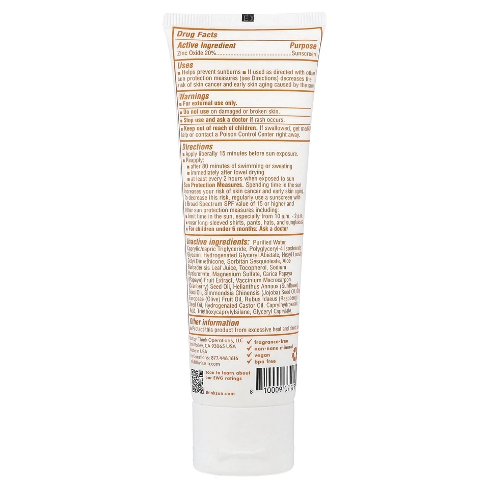 Thinkbaby, Protector Solar Zinc Transparente 20%, FPS 30, Sin Fragancia, 3 fl oz (89 ml) Foto 2 de 2