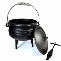 Pre-Seasoned Cast Iron Cauldron - 6 Quart African Potjie Pot with Lid - 3-Leg...