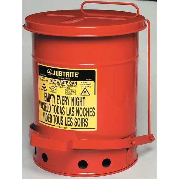 Justrite 09100 Oily Waste Can, 6 Gal, Red, Steel, 15 7/8 In Height, Foot - Image 4 of 4