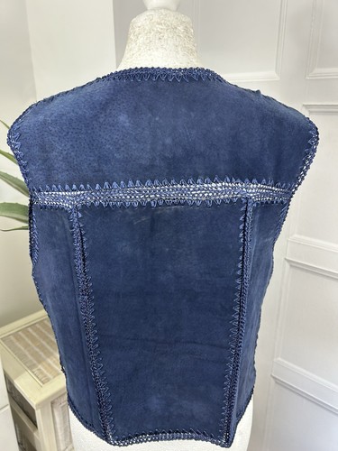 Liz Claiborne Leather Waistcoat Chest Size 36in With Lace Design Trim In Blue - Picture 11 of 17
