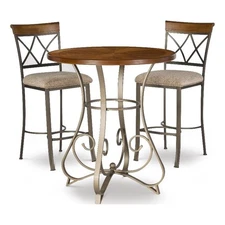 Linon Hamilton 3 Piece Wood & Steel Stationary Pub Set in Matte Pewter & Bronze