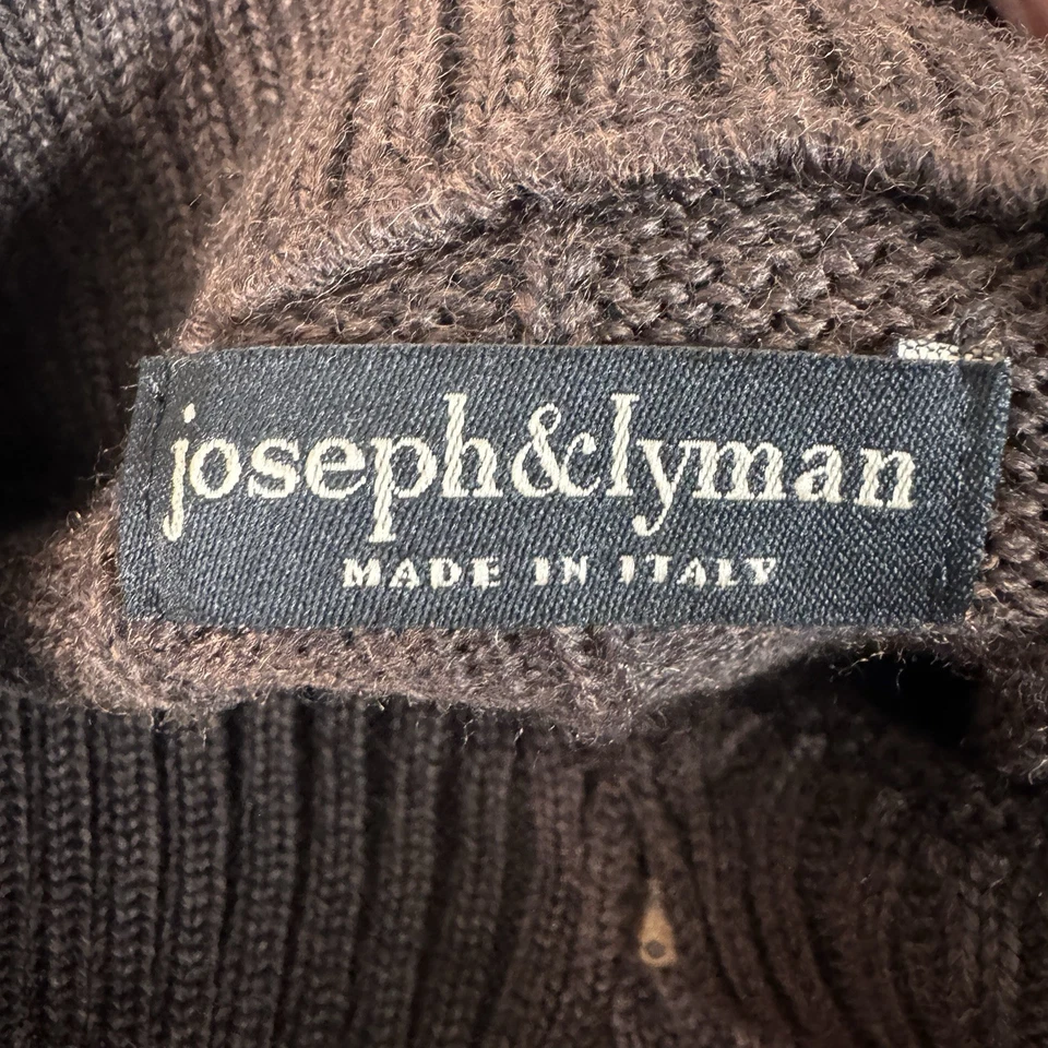 Suéter de Lana Merino Joseph & Lyman Para Hombre Grande Marrón Pullover Cuello Simulado Cremallera Foto 3 de 4