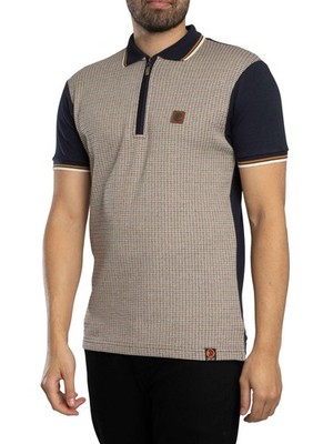 Trojan Herren Poloshirt mit Mini-Houndstooth-Zip-Panel, Blau