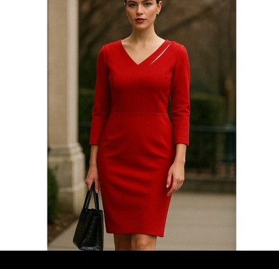 Boston Proper Alexia Admore red asymmetrical neckline sheath dress size 12