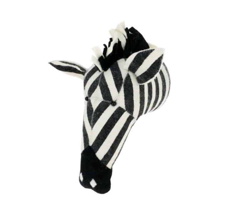FIONA WALKER England Felt Zebra Animal Head Wall Mount Nursery Safari Decor NWT!