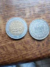 Afrique de l'ouest banque centrale 250 fr 1993 + 100 fr 1967 ouest afrique