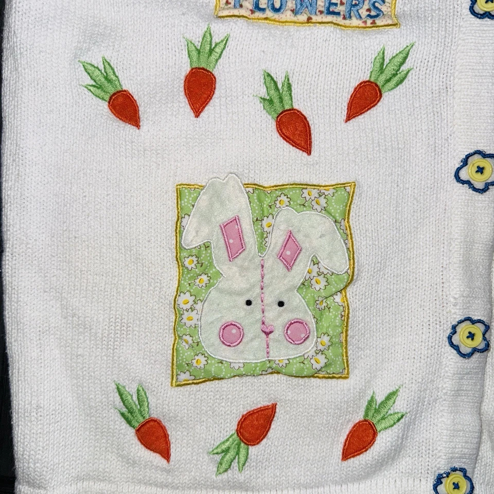 Винтажный кардиган с пасхальным кроликом 90-х свитер белый вышитый пастель размер большой - Изображение 4 из 4