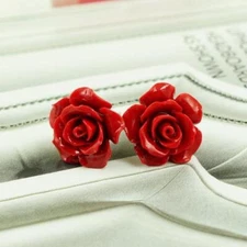 Elegant Design Rose Red Color Stud Earrings #2