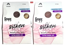 L'eggs Silken Mist Pantyhose Ultra Sheer Leg Control Top Size A-NUDE SMALL 2Pack
