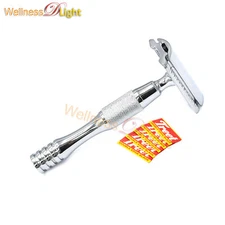 Classic Safety Razor Silver For Manual Shaving Razor + 5 Blades BTS-311