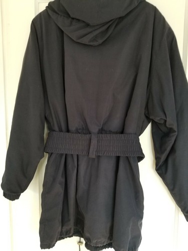 Vtg 80's NILS Black Ski Coat USA LARGE Hood Soft fabric, Cool belt, Zip - Picture 2 of 12