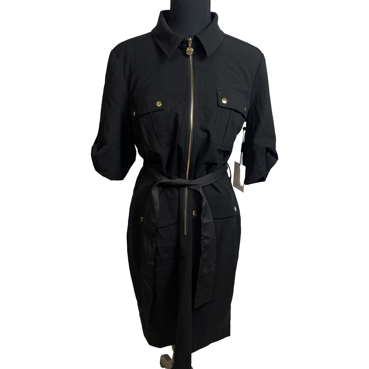 Calvin Klein Women's Black Collared Belted Short Sleeve Shirt Dress Size 12 NEW Calvin Klein Women's Black Collared Belted Short Sleeve Shirt Dress Size 12 NEW