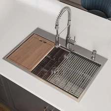 18Gauge Top Mount Stainless Steel Sinks Single Bowl Modern 33'' Kitchen Sink 