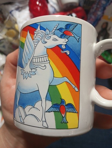 Unicorn Mug Cup Coffee Tea Japan 80s Vintage Bright Colorful Few Chips - Picture 2 of 11