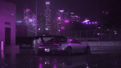 Anime need for speed car city night mazda rx7 Play Gaming Mat Desk