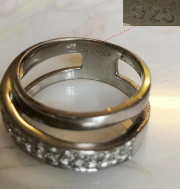 bague argent massif 925 zircons Taille 53/54 Antique Sterling Silver Ring - Photo 2/4