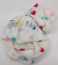 Baby Gap Girls Ivory Pastel Heart Fleece Hat Mittens Set 6-12 or 12-18months