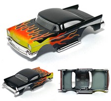 2023 AFX  tras 1957 Lowered  57 Chevy Bel Air Black O/Y Flamed HO Slot Car BODY