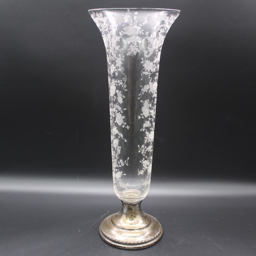 Vintage 12" Cambridge Chantilly geätzte Kristall Trompetenvase gewichteter Sterling Fuß - Bild 4 von 13