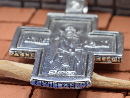 MEN cross meditation Old SILVER 925 Icon Pendant amulet jewelry vtg St. Nicholas - 第 7/21 張圖片