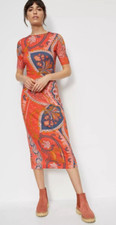 Farm Rio Anthropologie Giannina Knit Midi Dress Orange Multi Size S