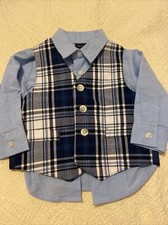 Nautica Baby Boy's 2-Piece Blue Plaid Vest, Shirt, Set, Size 18M, NwT