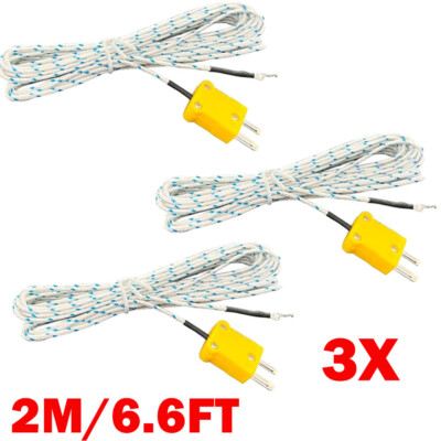 3Pcs 6.6Ft Standard K Type Mini-Connector Thermocouple Temperature Probe Sensor
