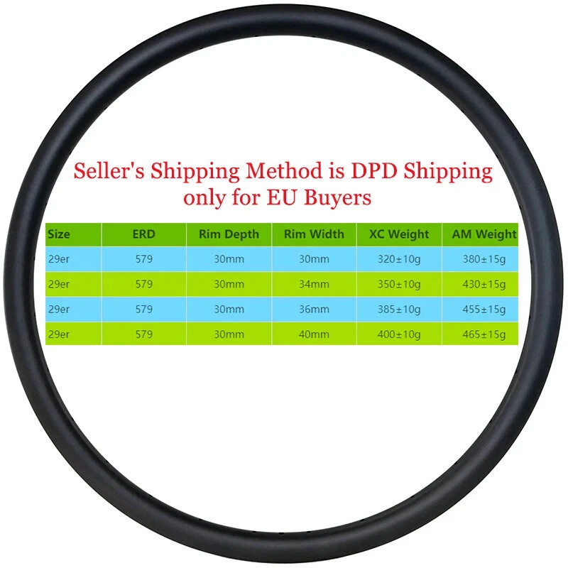 29er MTB XC AM 30/34/36/40X30mm Carbon Rims Clincher Tubeless 24 28 32 36 Hole - Image 2 of 4