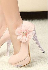 Flower Pink Platform High Crystal Heels Wedding Stilettos Style Shoes Heels 6.5
