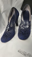 Vintage 1940's 50's Heels Navy Blue Lace Fabric 7.5