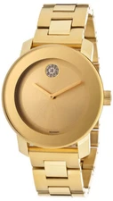 New Movado Bold Yellow Gold Tone Crystal Bracelet 36mm Watch 3600104