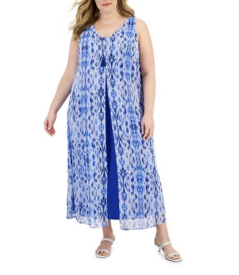 Jm Collection Women's Chiffon-Overlay Maxi Dress Deep Cobalt Combo Plus Size (Deep Cobalt Combo, 2X)