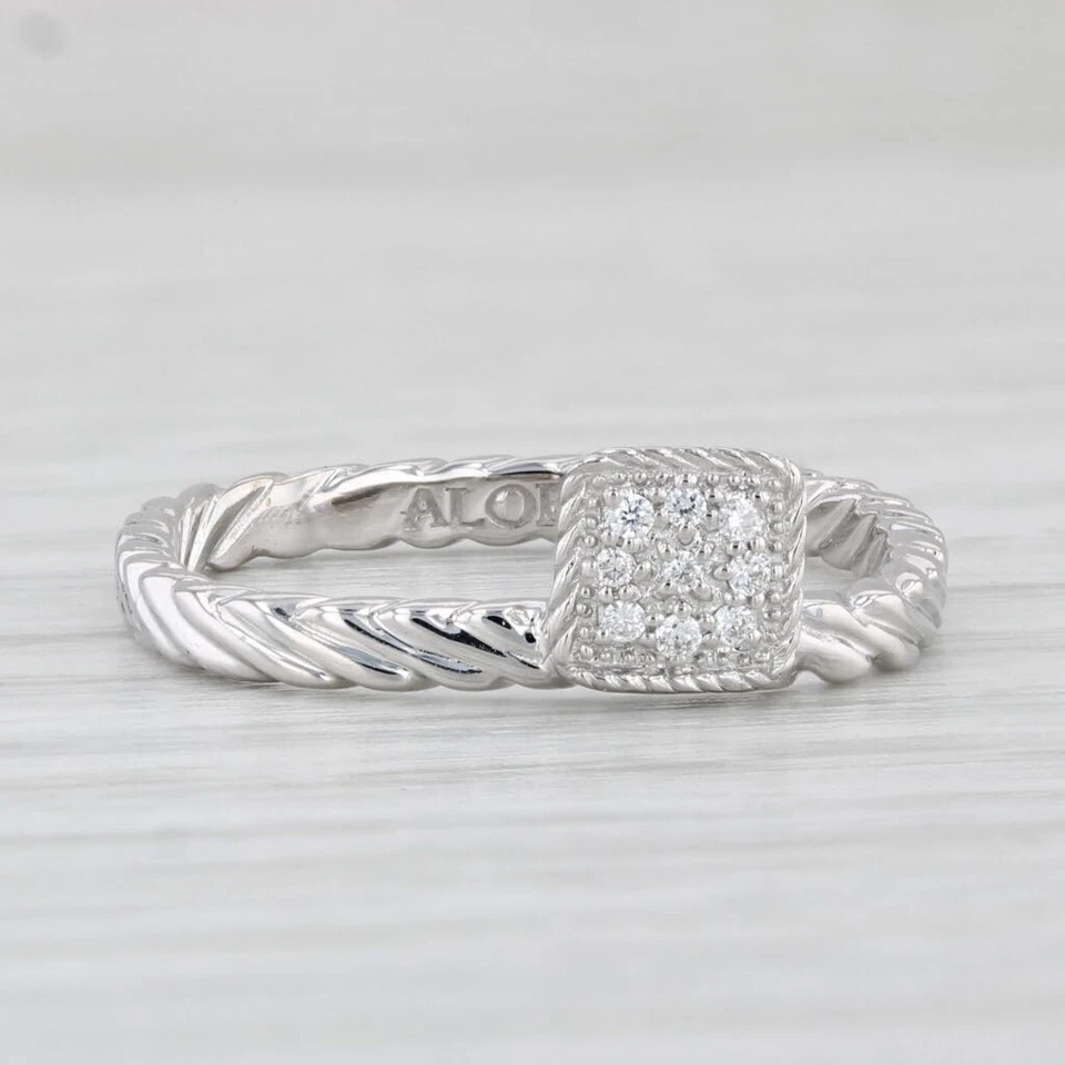 Anillo de Diamantes ALOR Oro Blanco 18k Apilable Talla 7.75 con Caja Foto 2 de 4
