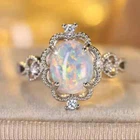 Elegant 925 Sterling Silver Fire Rainbow Opal Engagement Wedding Ring Size 8